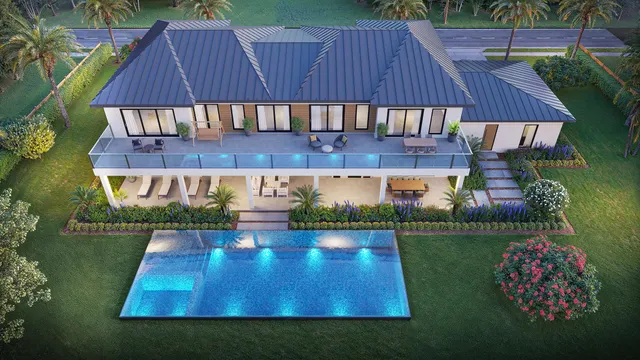 a view of a backyard with wooden floor