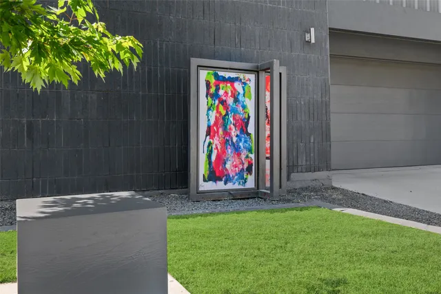 a view of outdoor space with garden and staircase