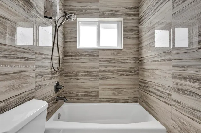 a bathroom with a bathtub