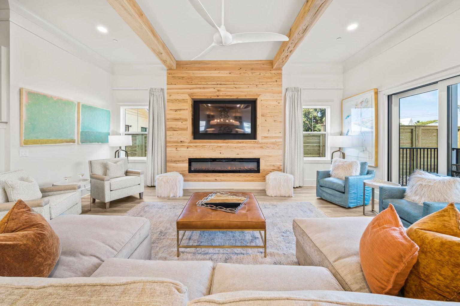 21524 Front Beach Road Panama City Beach, FL 32413 - Photo 22 of 73 a living room with furniture and a fireplace