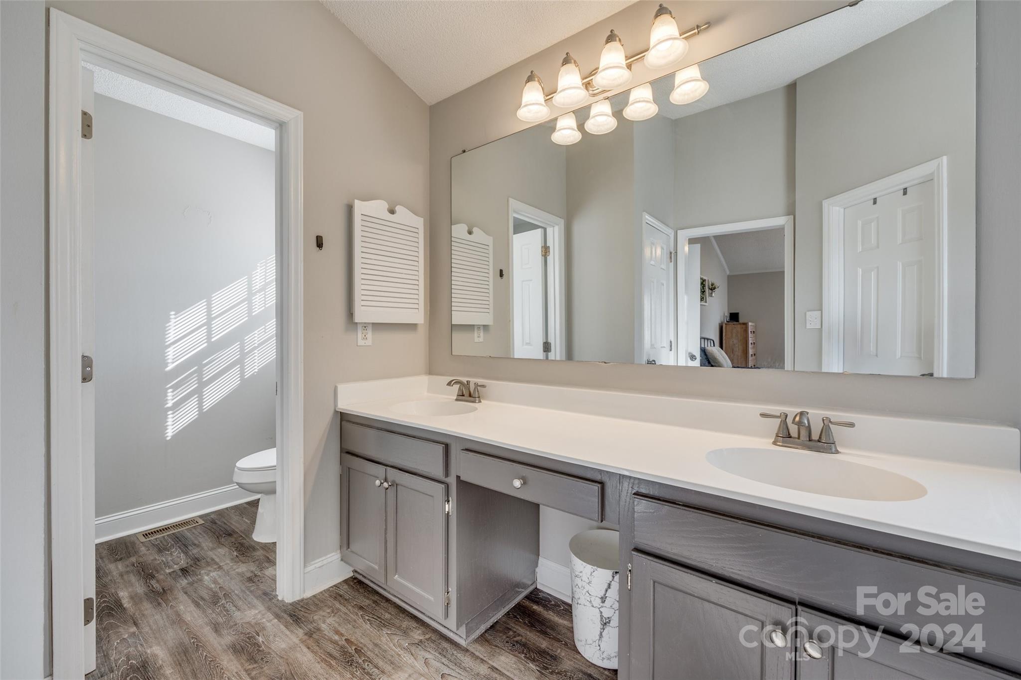 2801 Briar Ridge Drive Charlotte, NC 28270 - Photo 19 of 32 a spacious bathroom with a double vanity sink a toilet and a mirror
