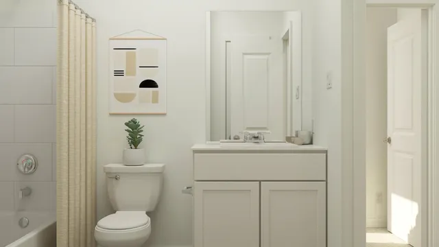 a bathroom with a sink a toilet and shower curtain