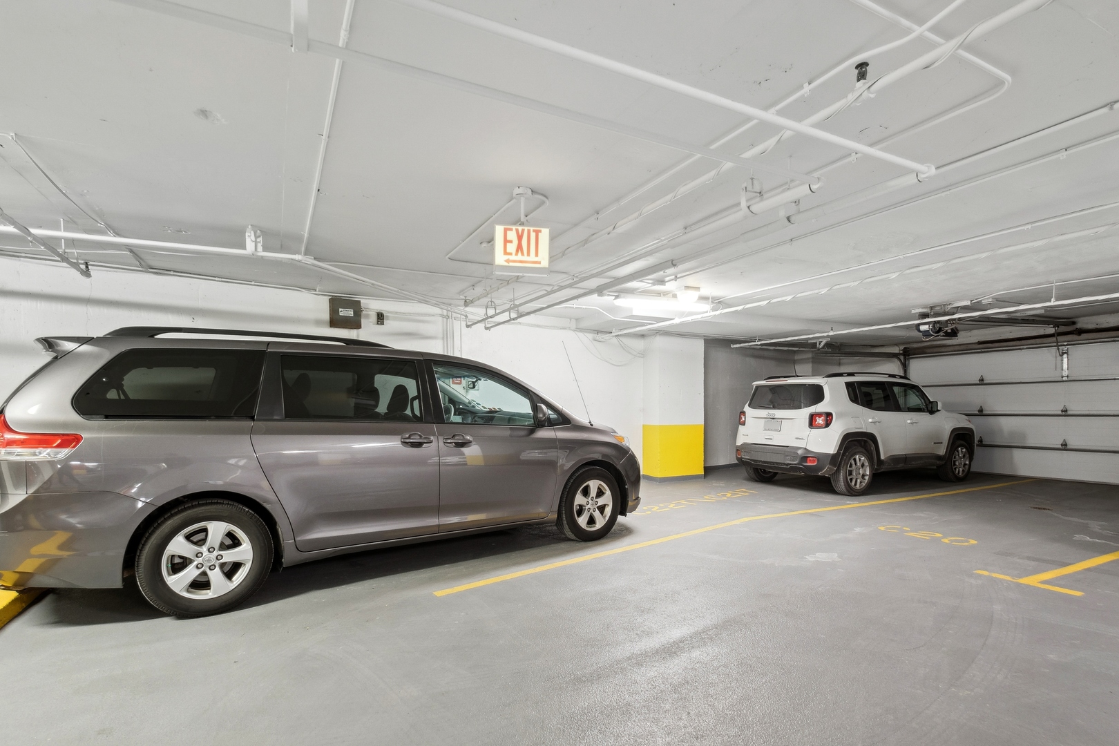 a view of a car in garage