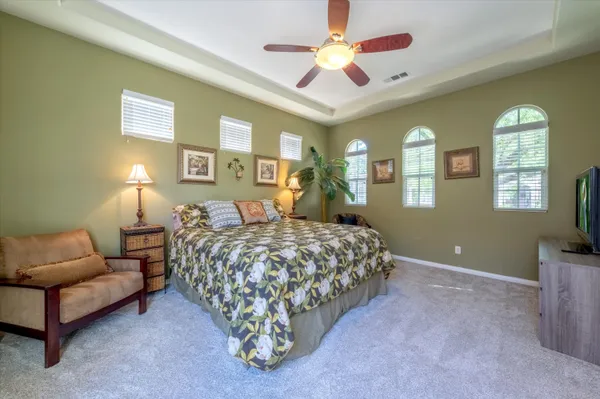 a bed room with a bed and a couch