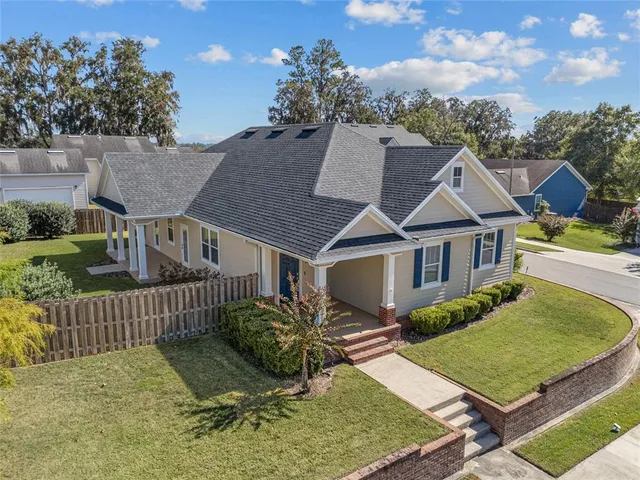 an aerial view of a house