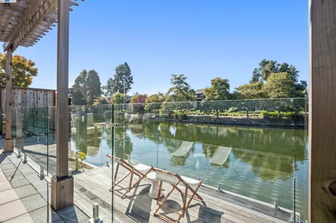 a view of a lake with a outdoor space