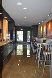 a kitchen with lots of counter top space