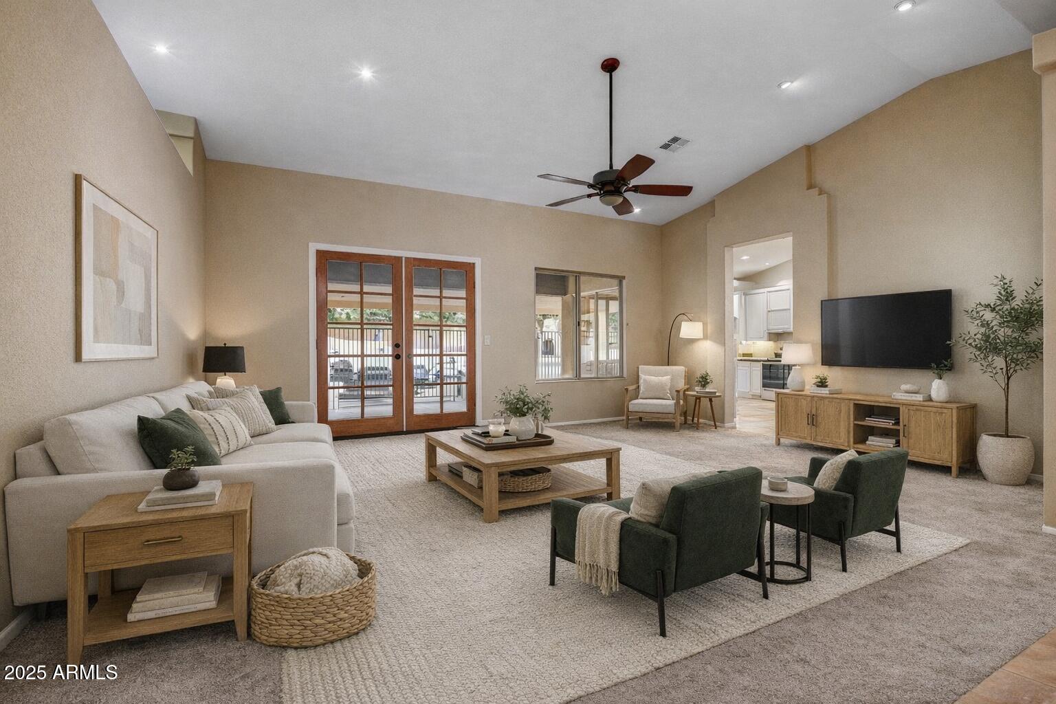 2015 East Bendix Drive Tempe, AZ 85283 - Photo 5 of 31 a living room with furniture a flat screen tv and a chandelier