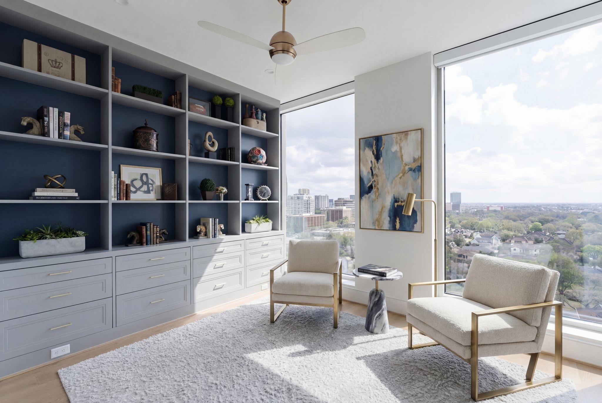 5656 San Felipe Street, Unit 1401 Houston, TX 77056 - Photo 8 of 40 This bright, bedroom-turned-study offers floor-to-ceiling windows with a stunning views over the green lushness of Briarcroft. Built-in shelving with ample storage complete this study.