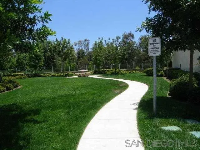 a view of a park with trees and a lake