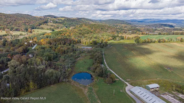 a view of a lake in middle of the town