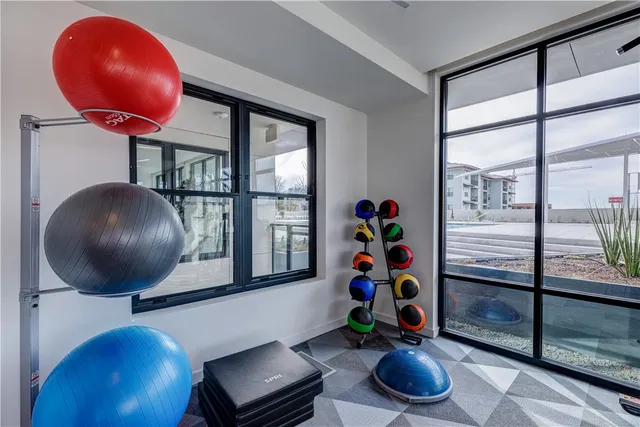 a view of a room with gym equipment