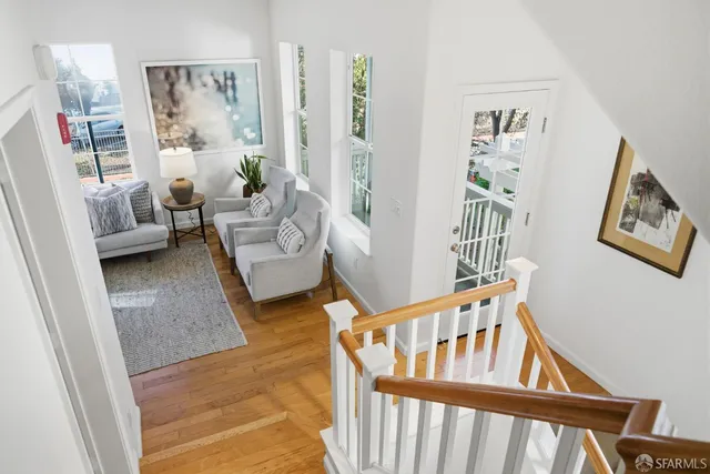 a view of staircase with white walls and white walls