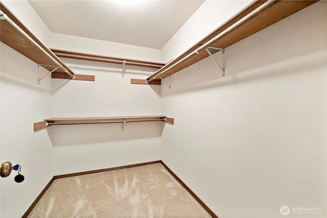 a spacious bedroom with a bed a couch and potted plant