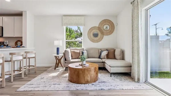 a living room with furniture and a rug