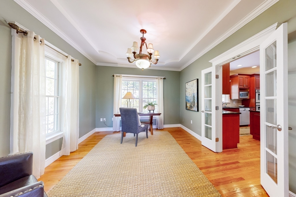 99 Ridge Street Winchester, MA 01890 - Photo 14 of 40 a spacious bedroom with a bed chandelier potted plant and windows