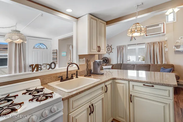 a kitchen with a stove a sink and a refrigerator
