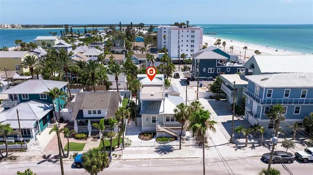 a view of a city with lawn chairs