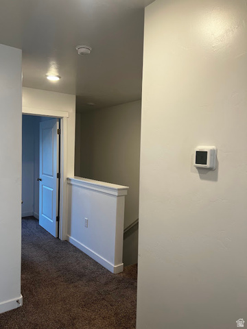 562 Hal Street, Unit 152 Tooele, UT 84074 - Photo 9 of 44 Interior hallway with textured brown carpeting, light gray wall paint, white trim, and a white interior door