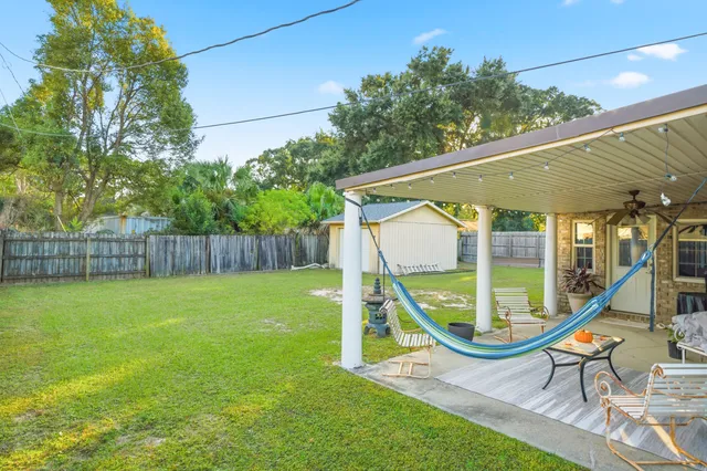 a view of a deck with a slide