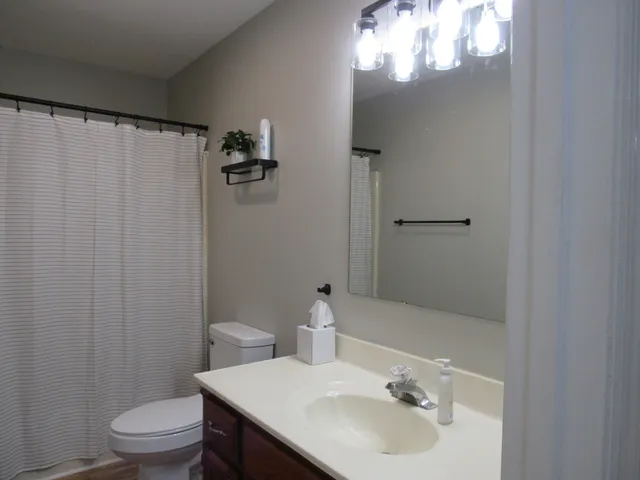 a bathroom with a sink toilet and a mirror