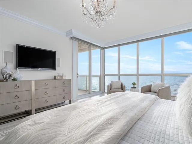 a bedroom with a large bed and a flat screen tv