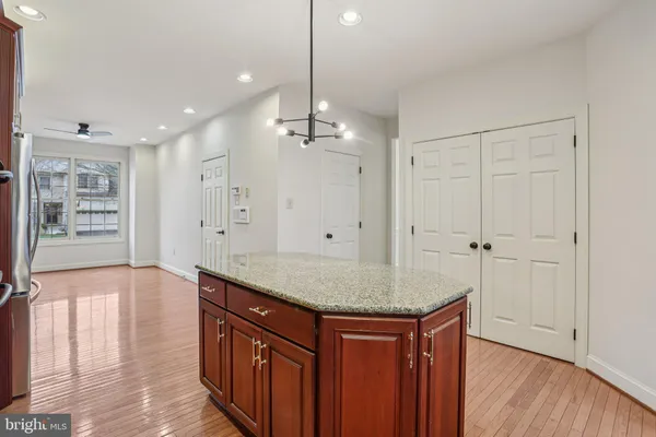 a view of an empty room with stairs