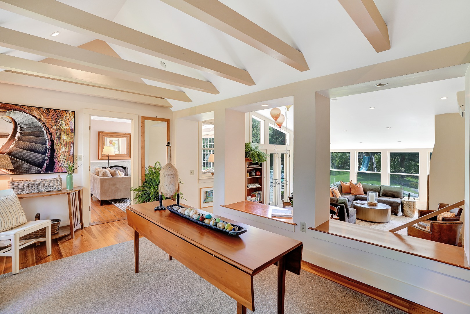 122 Old Farm Road Chilmark, MA 02535 - Photo 13 of 36 a living room with furniture a flat screen tv and a large window