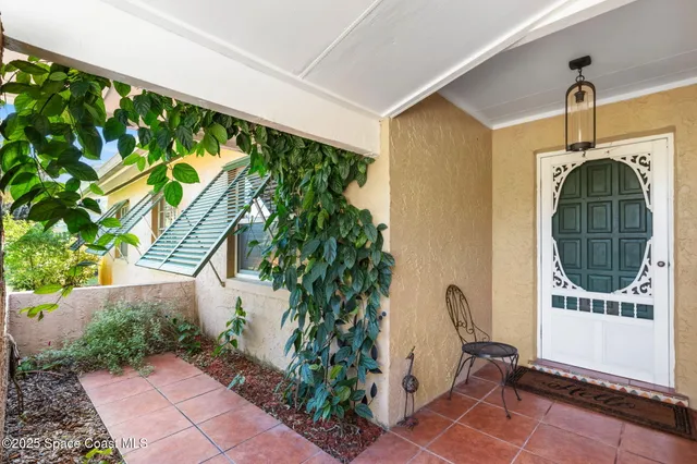 a view of a room with wooden floor and a potted plant