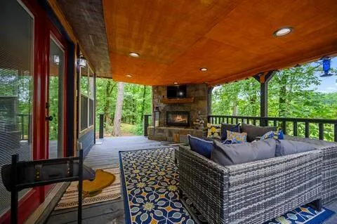 a view of balcony with furniture