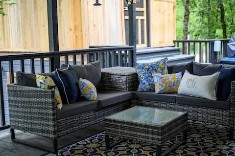 a view of a small house with wooden floor