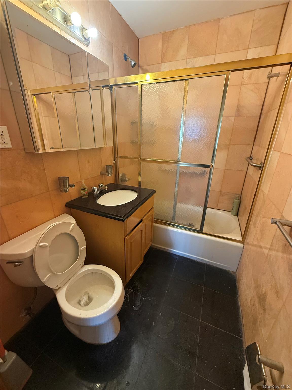 112-31 38th Avenue, Unit 3D Queens, NY 11368 - Photo 7 of 8 a bathroom with a toilet a sink and a shower curtain