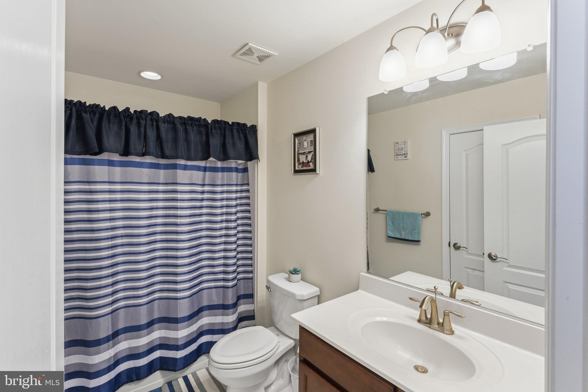 320 Tree Line Drive Fredericksburg, VA 22405 - Photo 35 of 49 a bathroom with a sink a toilet a mirror and shower curtain
