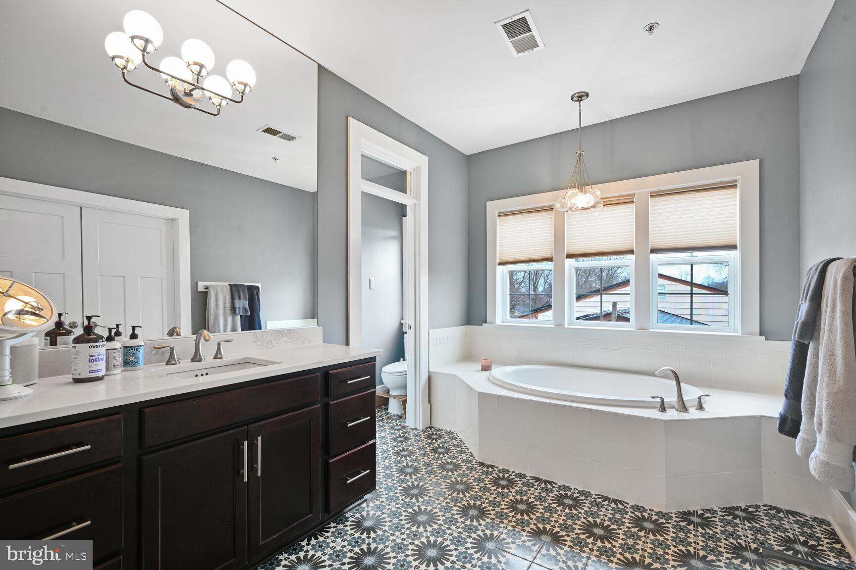 2107 Ellis Street Silver Spring, MD 20910 - Photo 40 of 63 a bathroom with a bathtub a double vanity sink and a window