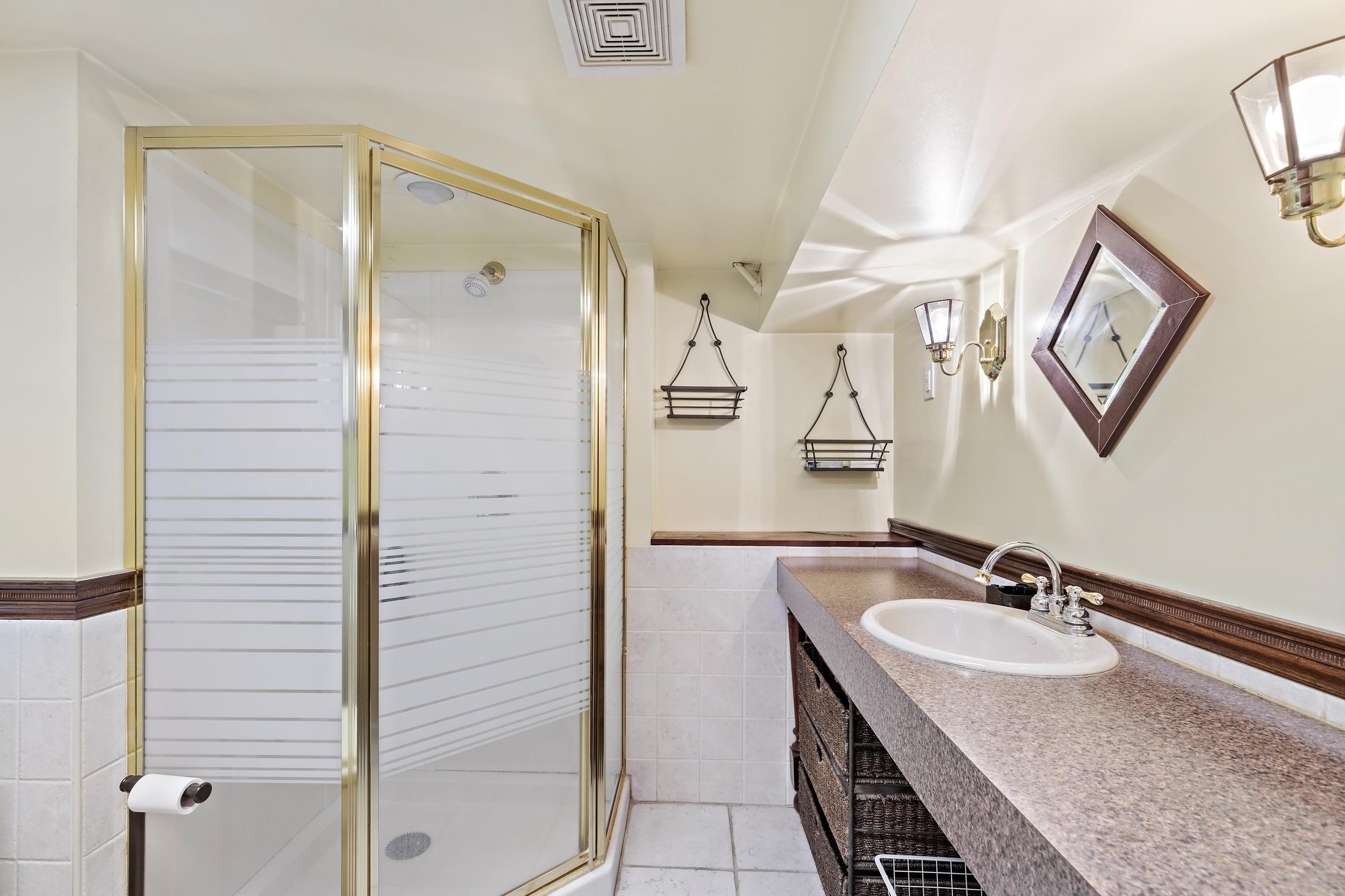 414 North 8th Street Fairview, NJ 07022 - Photo 19 of 22 a bathroom with a granite countertop sink shower mirror and a