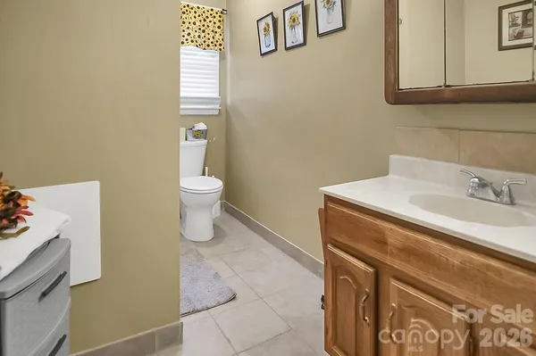 a bathroom with a sink a toilet and mirror