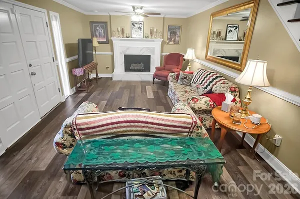 a room with furniture and a fireplace