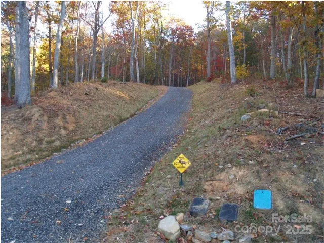 a view of a tiny space with trees in the background