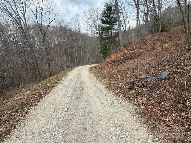 a view of a backyard with snow on the road