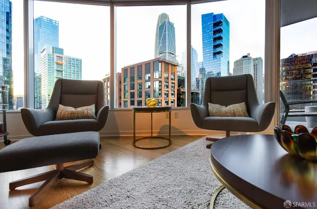 swimming pool with a large window and mirror