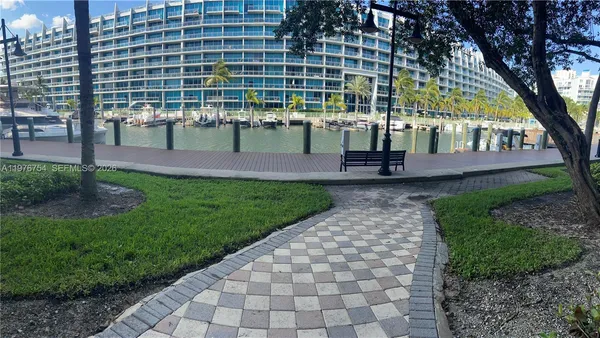 a view of a pathway with a building in front of it