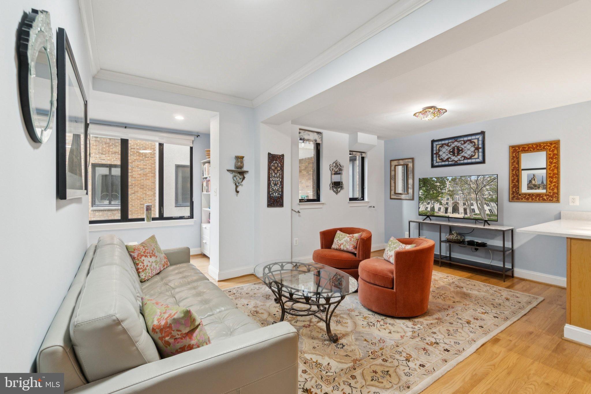 a living room with furniture rug and window