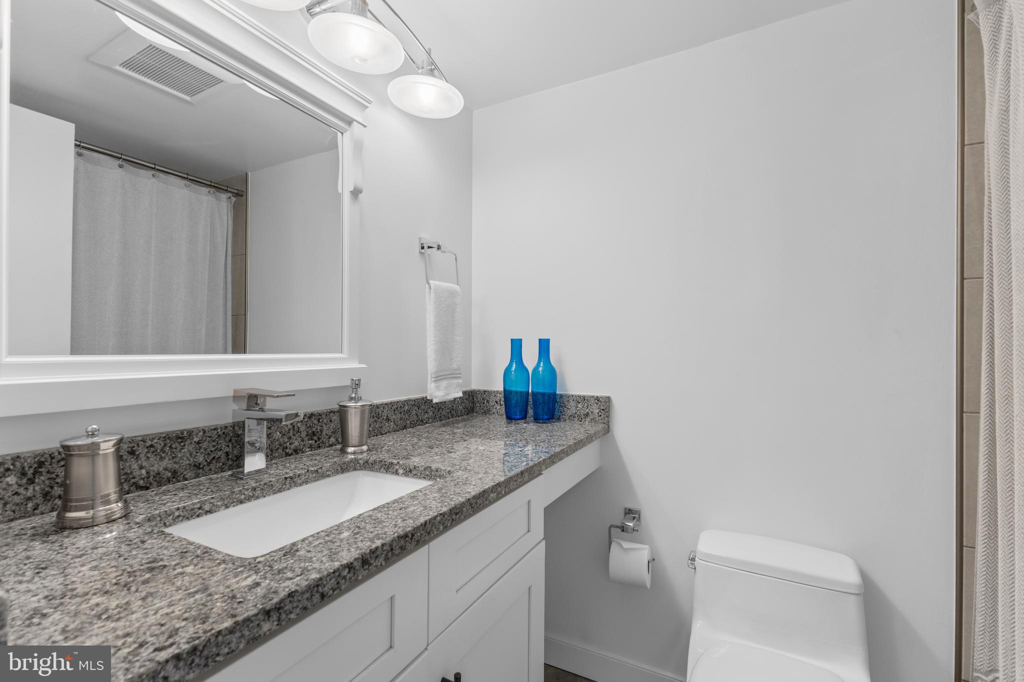 1099 22nd Street Northwest, Unit 807 Washington, DC 20037 - Photo 16 of 34 a bathroom with a granite countertop sink and a toilet