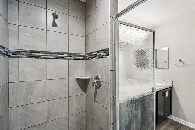 a bathroom with a shower