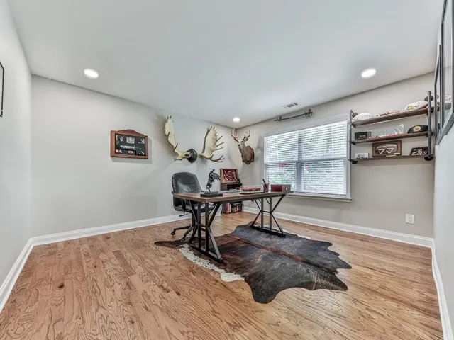 a workspace with furniture