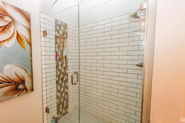 a bathroom with a shower