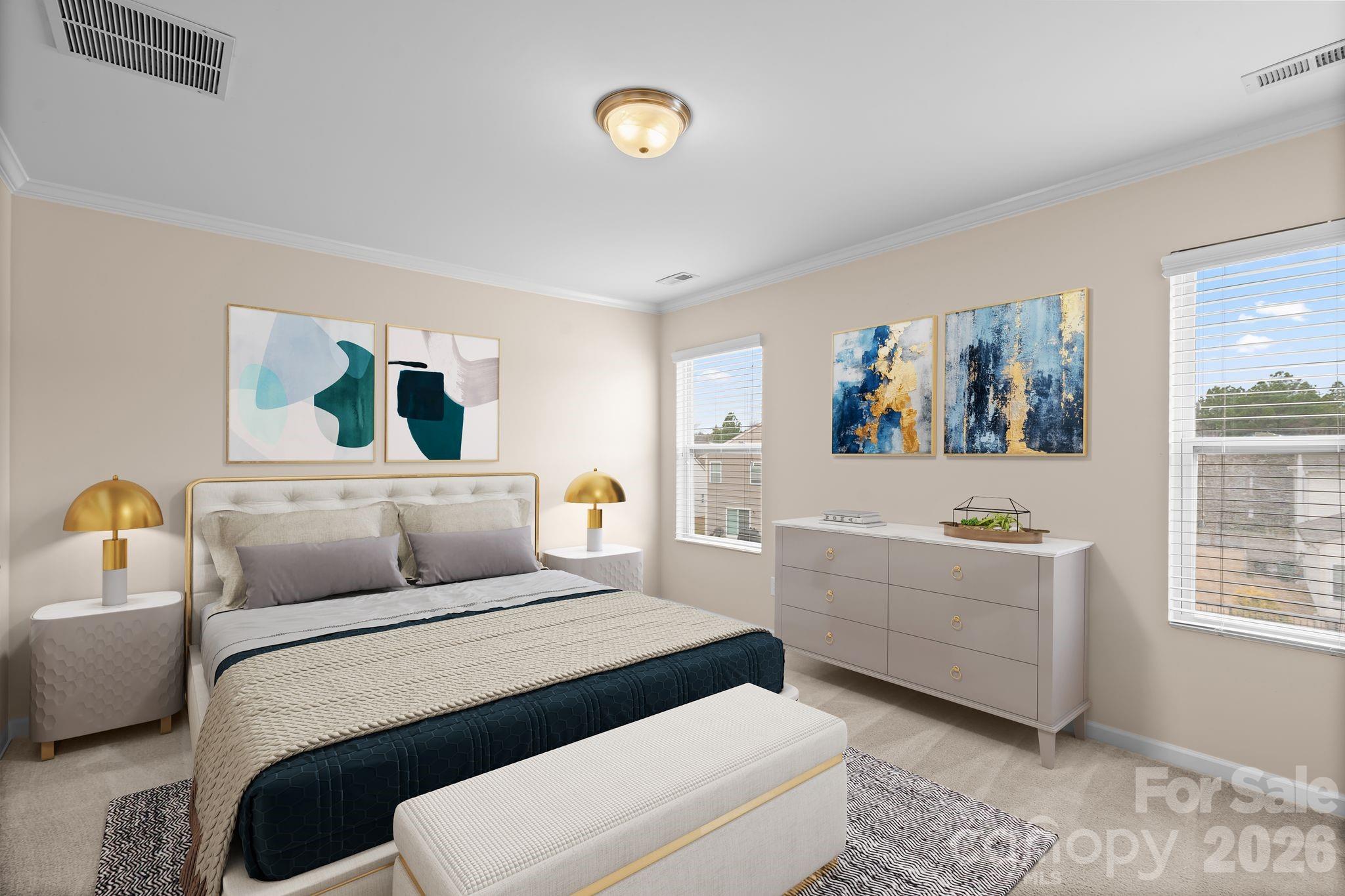 13718 Porter Creek Road Charlotte, NC 28262 - Photo 25 of 45 a bedroom with a bed and a painting on the wall