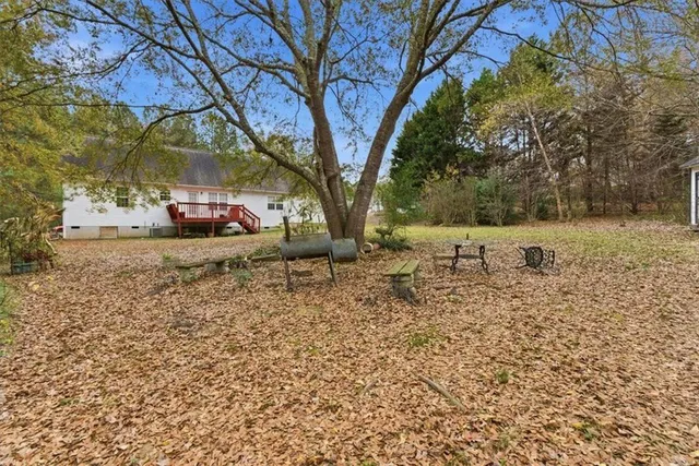 a view of a yard with an tree