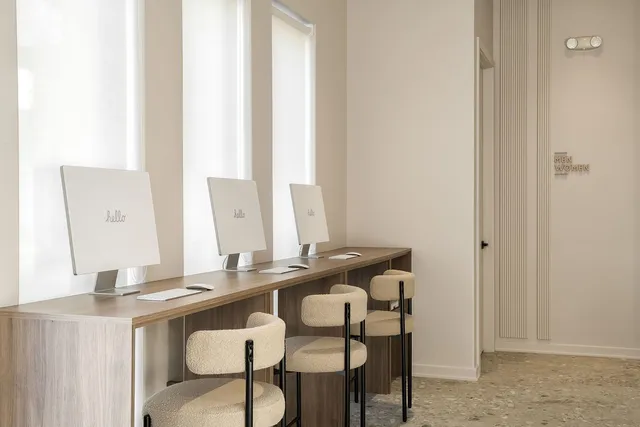 a table and chairs in a room