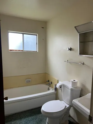 a bathroom with a toilet a sink and bathtub